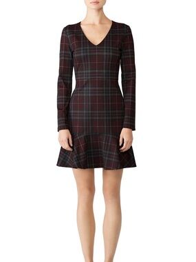 Slate & Willow Plaid V-Neck Ruffle Hem Long Sleeve Dress Size 4